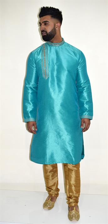New Anraka Turquoise kurta pajma with side side cut