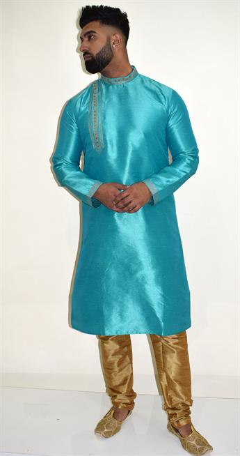 New Anraka Turquoise kurta pajma with side side cut
