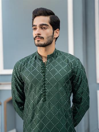 Green Straight-Cut Soft Tulle Net with Sequins Kurta Set