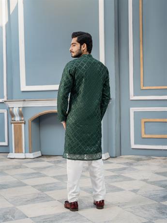 Green Straight-Cut Soft Tulle Net with Sequins Kurta Set