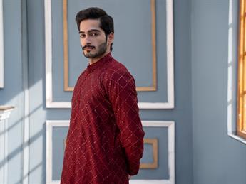 Maroon Straight-Cut Soft Tulle Net with Sequins Kurta Set