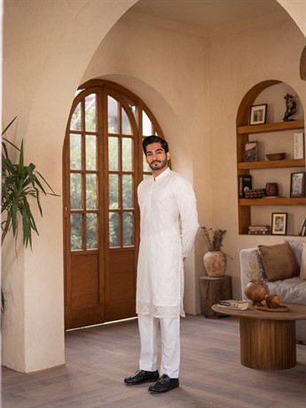 Off White Straight-Cut Soft Tulle Net with Sequins Kurta Set