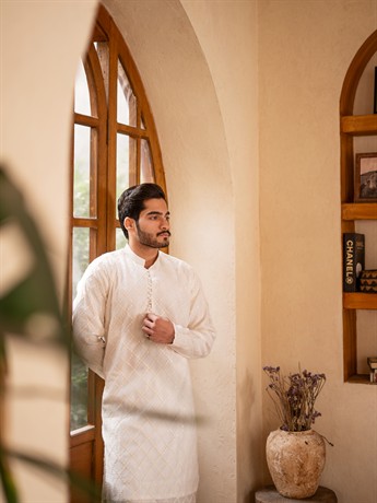 Off White Straight-Cut Soft Tulle Net with Sequins Kurta Set