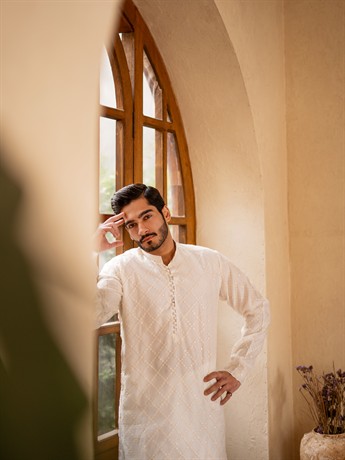 Off White Straight-Cut Soft Tulle Net with Sequins Kurta Set