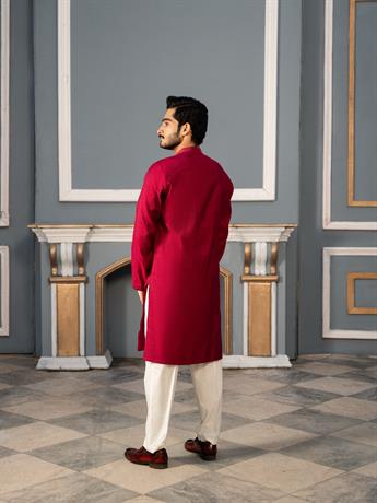 Hot Pink Mens Faux Diamond Style Embroidery Kurta Pajama Sets