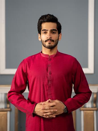 Hot Pink Mens Faux Diamond Style Embroidery Kurta Pajama Sets