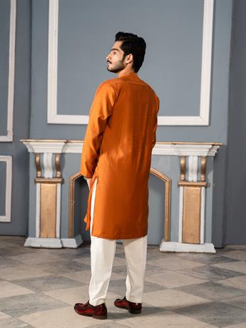 Mustard Mens Faux Diamond Style Embroidery Kurta Pajama Sets