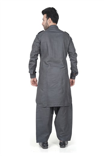 Grey Straight-Cut Mens Pathani Salwar Kameez