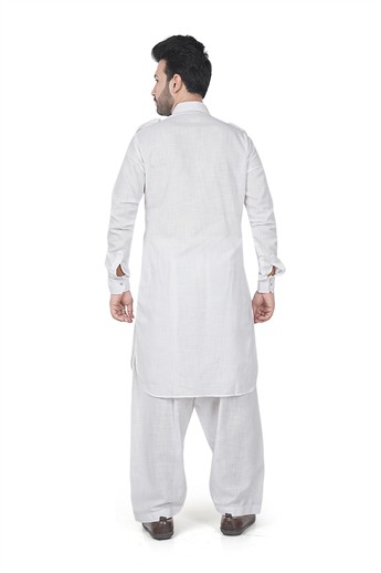 White Straight-Cut Mens Pathani Salwar Kameez