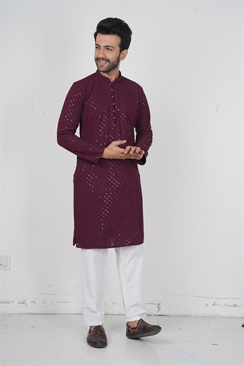 Magenta Mens Kurta Pajama
