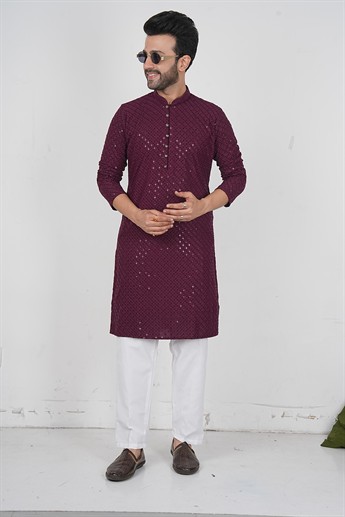 Magenta Mens Kurta Pajama