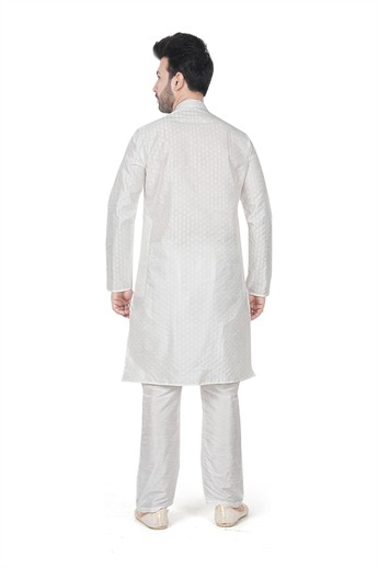 White Embroidered Banarasi Mens Kurta Pajama