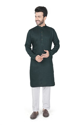 Bottle Green Sequinned Mens Kurta Pajama