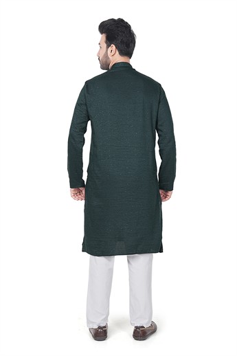 Bottle Green Sequinned Mens Kurta Pajama