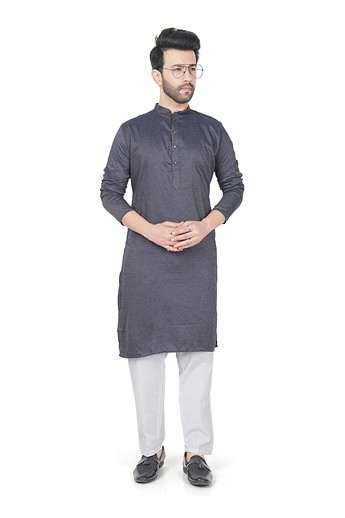 Dark Grey Sequinned Mens Kurta Pajama