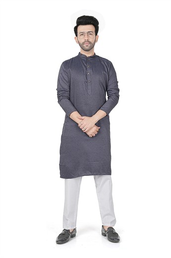 Dark Grey Sequinned Mens Kurta Pajama
