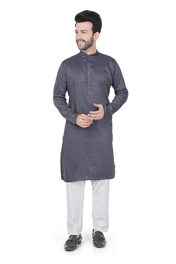 Dark Grey Sequinned Mens Kurta Pajama