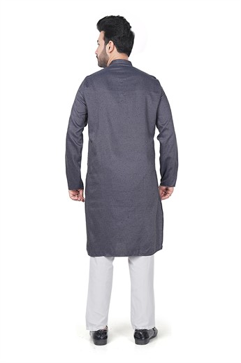 Dark Grey Sequinned Mens Kurta Pajama