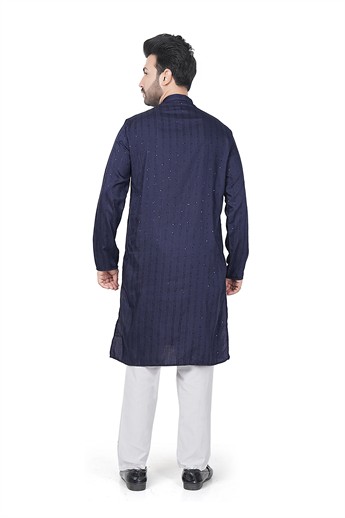 Navy Sequinned Mens Kurta Pajama