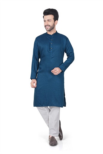 Teal Sequinned Mens Kurta Pajama