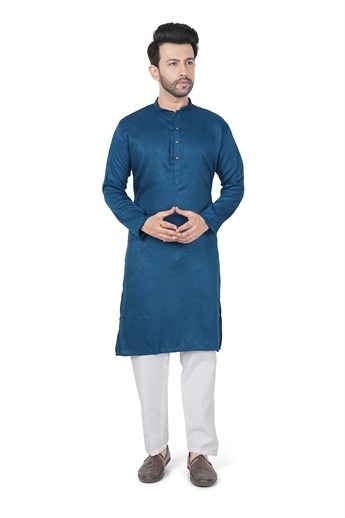 Teal Sequinned Mens Kurta Pajama