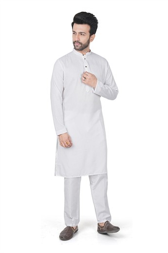 White Sequinned Mens Kurta Pajama
