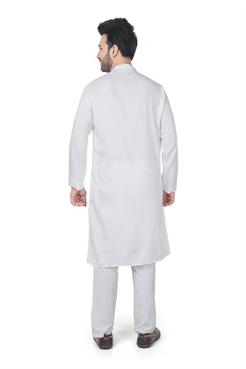 White Sequinned Mens Kurta Pajama