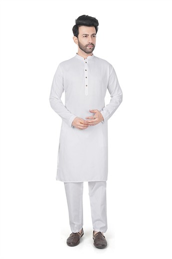 White Sequinned Mens Kurta Pajama
