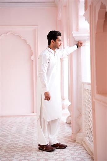Off White Straight Cut Pathani Men's Salwar Kameez