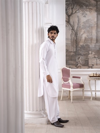 White Straight Cut Pathani Men's Salwar Kameez