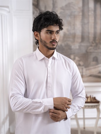 White Straight Cut Pathani Men's Salwar Kameez