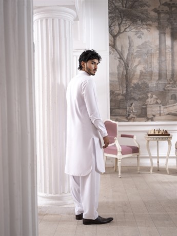 White Straight Cut Pathani Men's Salwar Kameez