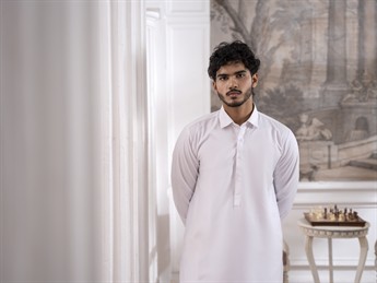 White Straight Cut Pathani Men's Salwar Kameez