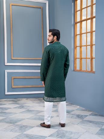 Green Straight-Cut Soft Tulle Net with Sequins Kurta Set