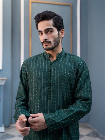 Green Straight-Cut Soft Tulle Net with Sequins Kurta Set