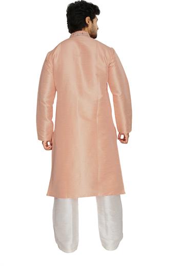 Peach Kurta Pyjama with Embroidery on the Neck and Button Area