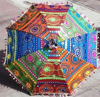 Large hand embroided, colourful umbrella with mirror work. Can be used for mny things including wedd