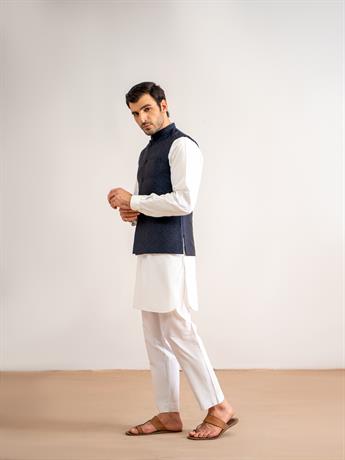 Navy Printed Waistcoat