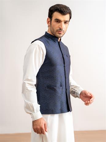 Navy Printed Waistcoat