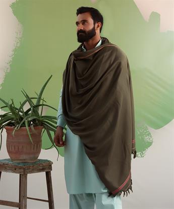 Olive Green Embroidered Mens Shawl