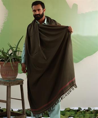 Olive Green Embroidered Mens Shawl