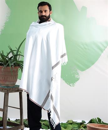White Embroidered Mens Shawl