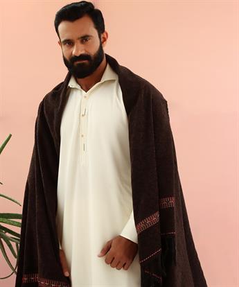 Chocolate Brown Embroidered Velvet Shawl
