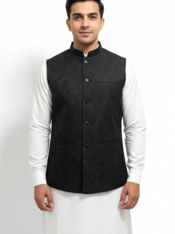 Elevate your formal wear with this exquisite designer waistcoat, meticulously crafted with intricate