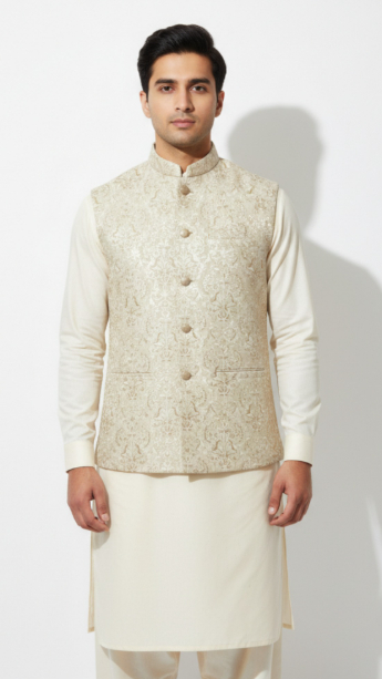 Elevate your formal wear with this exquisite designer waistcoat, meticulously crafted with intricate