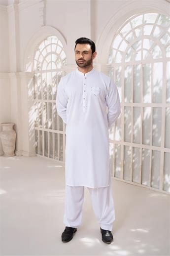 Men’s Kurta Shalwar with machine embroidery.
 
Made with 65% Polyester 35% Cotton
 
Please note 