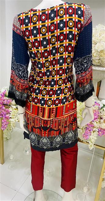 Printed Linen straight kameez with sequence