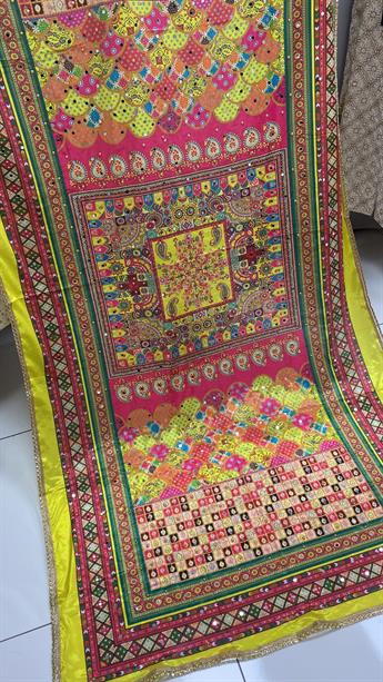 Multi Colour Mirror Shawal Pakistani Dupatta Heavy Work Henna Eid Wedd