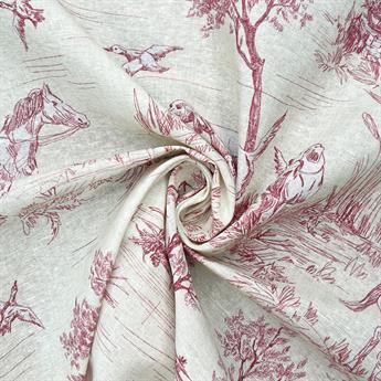 Red Digital Print Cotton Country Toile
