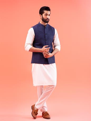 Navy Embroidered Mens Waistcoat